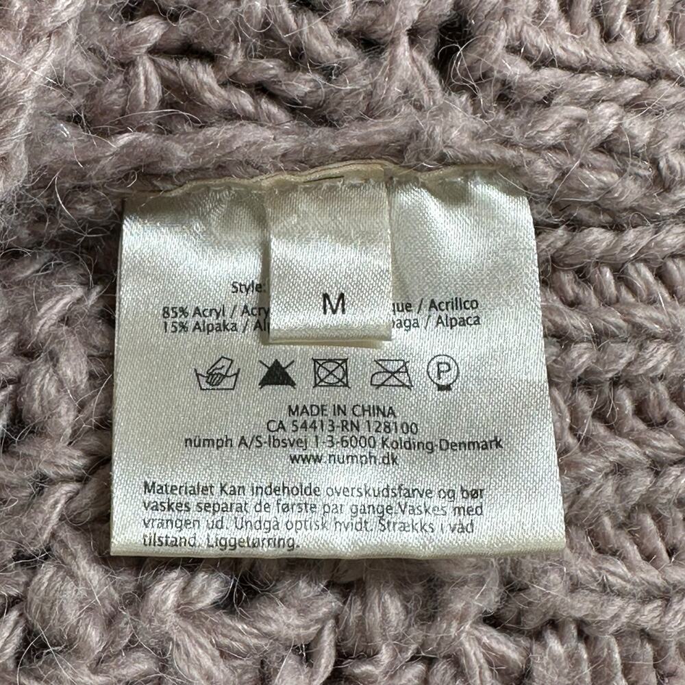 Numph Sweater Womens Medium Dusty Rose Taupe Chunky Knit Cardigan Alpaca Cozy - Picture 8 of 10